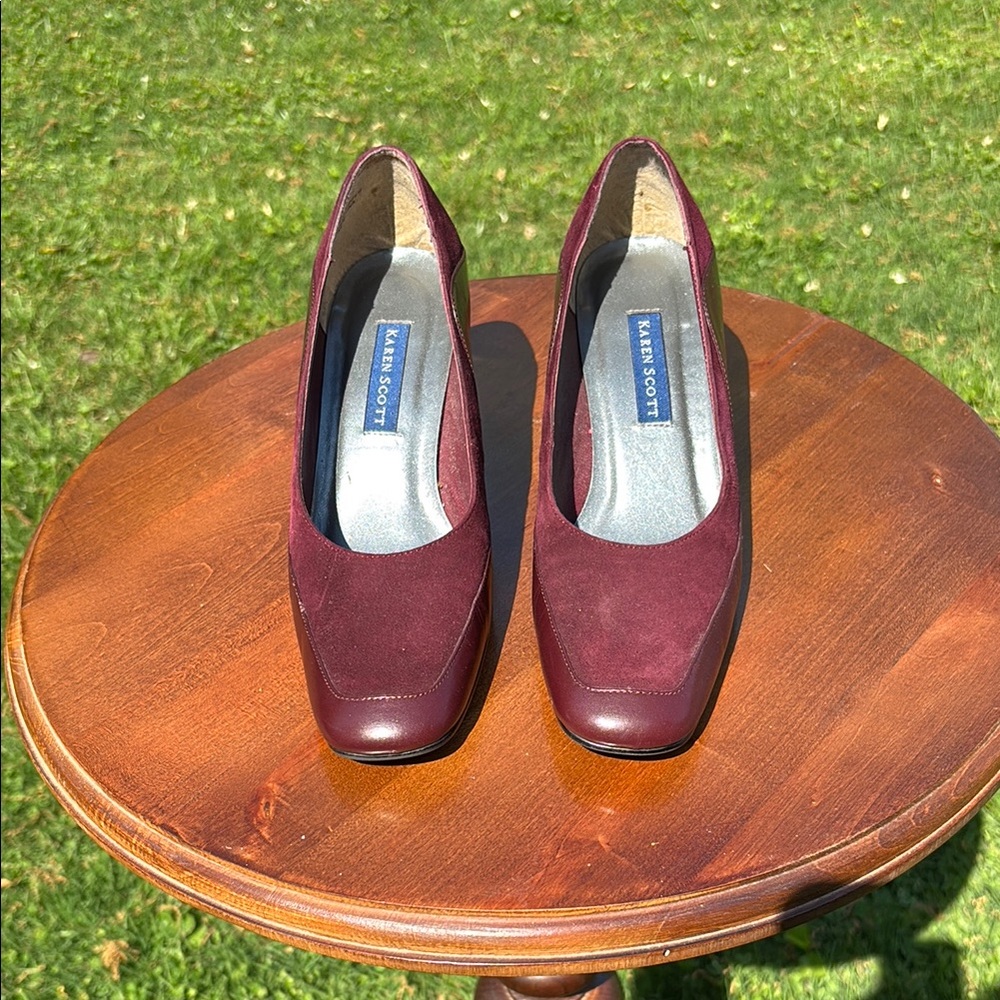 Karen Scott Elegant Suede and Leather Wine Red Women's Shoes Size 7M